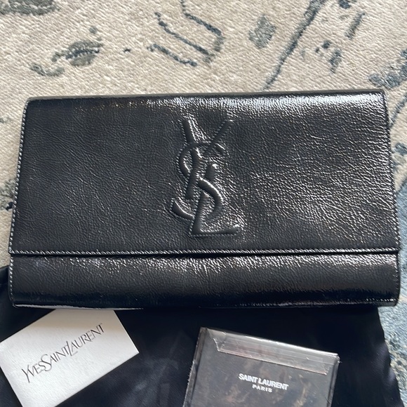 YSL Yves Saint Laurent Textured Patent Calfskin Large Belle De Jour Clutch Black - Picture 3 of 9